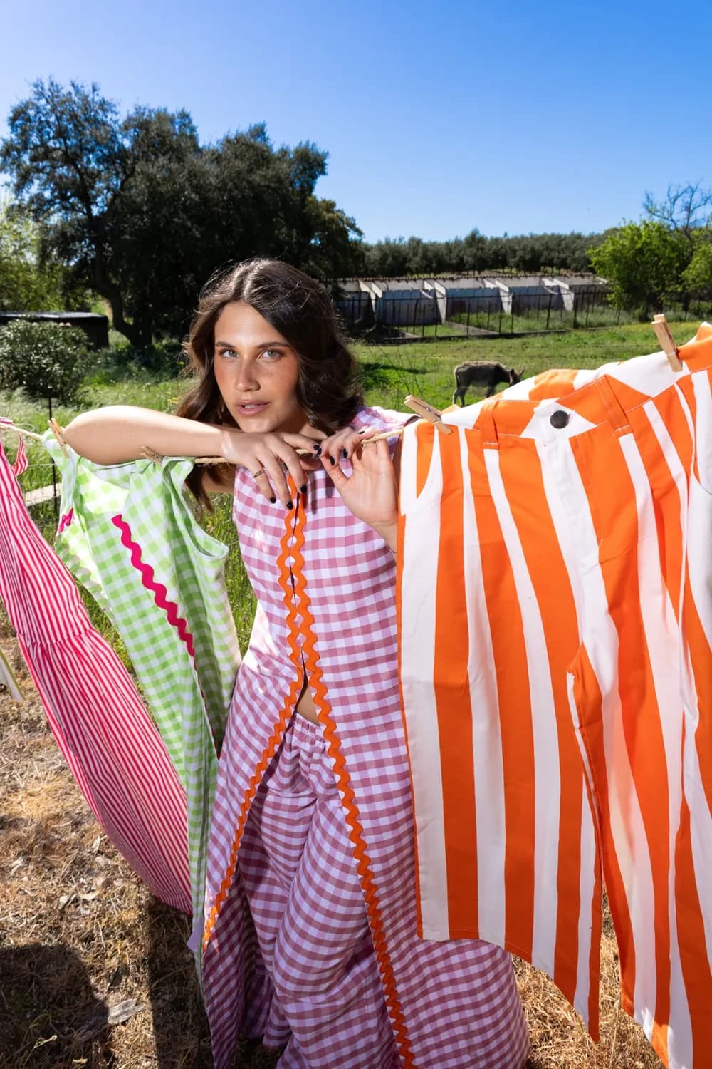 Túnica Countryside: vichy rosa com debrum laranja